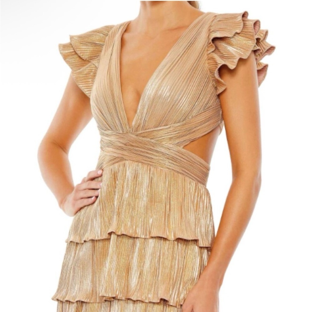 Mac Duggal 26740 Gold Ruffle Tiered Corset Back Lace Up Gown Maxi Dress Size 12 - Picture 5 of 8